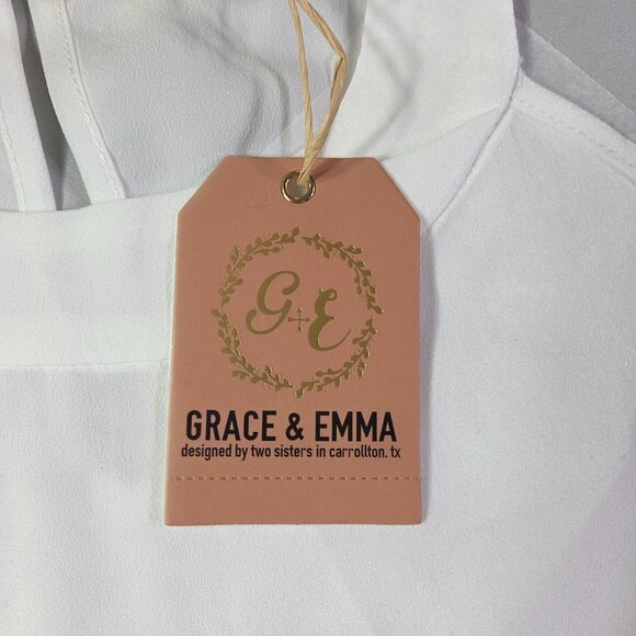 GRACE & EMMA White Halter Top Rhinestone Fringe Light Weight Womens Small New - Picture 5 of 10